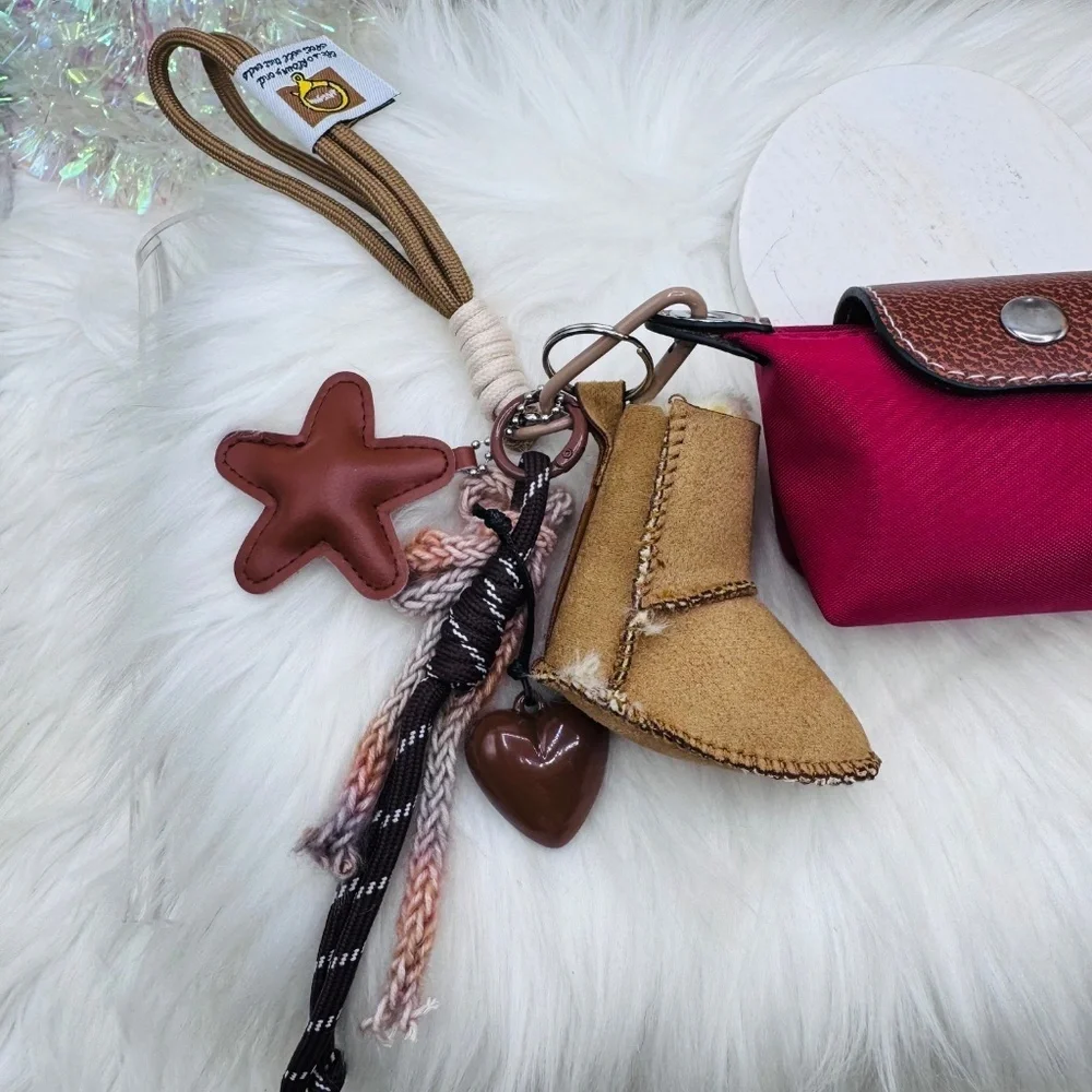 Women's Red Mini Coin Purse wristlet w/ Cute Boot, Star, Heart Charms